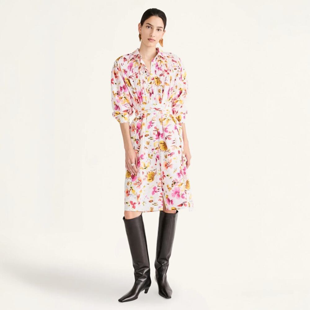 Merlette Suyao Tian Crescent Floral Print Long Sleeve Midi Shirt Dress Size M